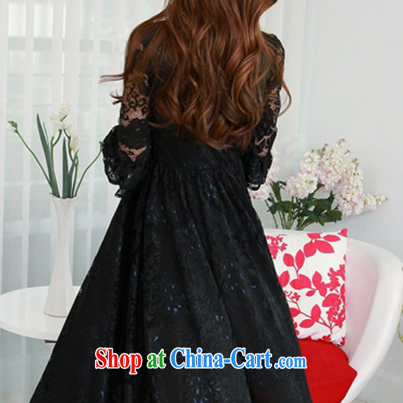 Land is still the Yi spring 2015 new Korean version of the greater, female retro 7 cuff double-colored Phoenix lace dresses thick MM large, long skirt 98,337 black XXXXL, land is still the garment, and shopping on the Internet