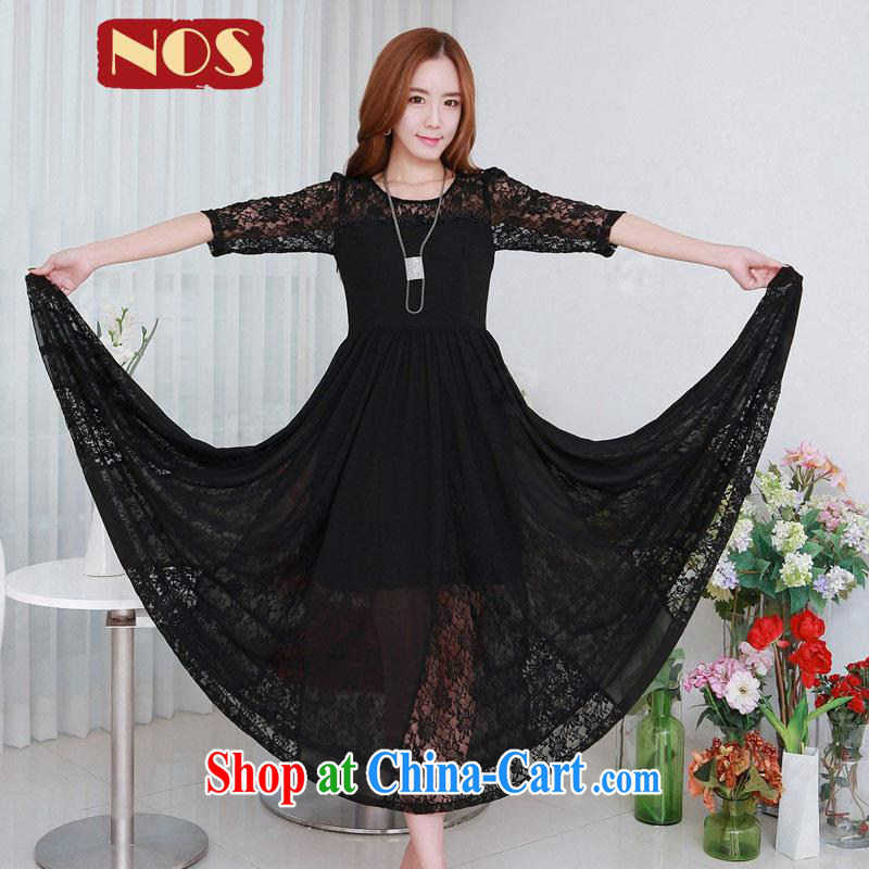 Thin _NOS_ new Korean version the code lace stitching snow woven graphics thin dress with skirt Q 983,321 Black Large Number 4 XL 175 about Jack