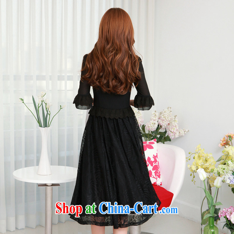 Thin (NOS) Korean version of the greater code dress lace stitching snow woven lace dress with skirt Q 983,361 Black Large Number 4 XL 175 jack, thin (NOS), online shopping