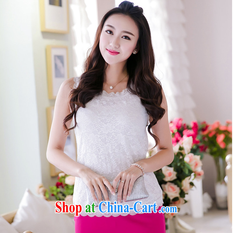 Huan Zhu Ge Ge Ge MM focusing on larger women 2015 new Korean spring and summer new sexy lace straps small vest solid shirt V 5033 white 4XL, giggling auspicious, shopping on the Internet