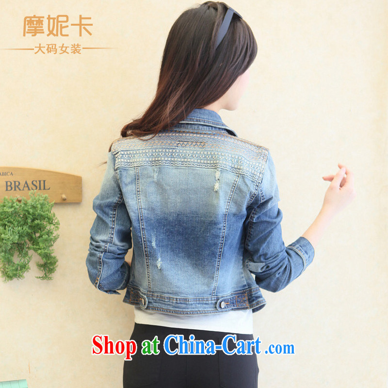 The fat and significantly, female fat MM Load fall 2014 Korean version of the new graphics thin embroidery denim jacket jacket female cowboy XXXL embroidered + wash process, Veronica, shopping on the Internet