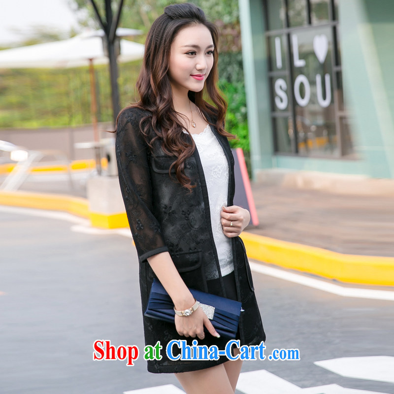 Good luck cracking the Code women 2015 spring and summer new Korean small fragrant wind biological empty Web yarn embroidered 7 cuffs, long, the T-shirt, jacket V 5035 black 4XL (suitable for 180 - 200 catties, giggling auspicious, shopping on the Internet