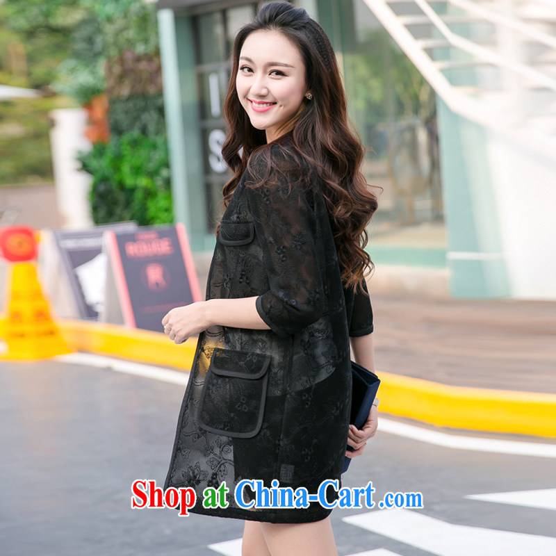 Good luck cracking the Code women 2015 spring and summer new Korean small fragrant wind biological empty Web yarn embroidered 7 cuffs, long, the T-shirt, jacket V 5035 black 4XL (suitable for 180 - 200 catties, giggling auspicious, shopping on the Internet