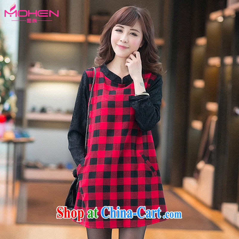 Ink marks spring 2015 new larger female Korean version mm thick and fat and code-style grid loose long-sleeved dresses tartan 5 XL _180 - 200 _ jack