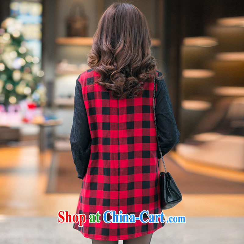The ink marks spring 2015 new, larger female Korean mm thick and fat and code-style grid loose long-sleeved dresses tartan 5 XL (180 - 200 ) jack, the ink marks, and shopping on the Internet