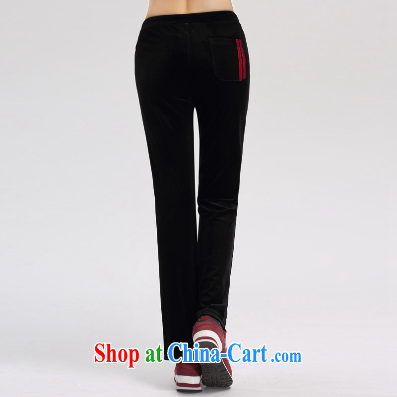 Water of Korean version of the greater code female thick M velvet elastic spring sports pants spring pants S CW 15 4596 carbon black 4XL, water itself (SHUIMIAO), online shopping