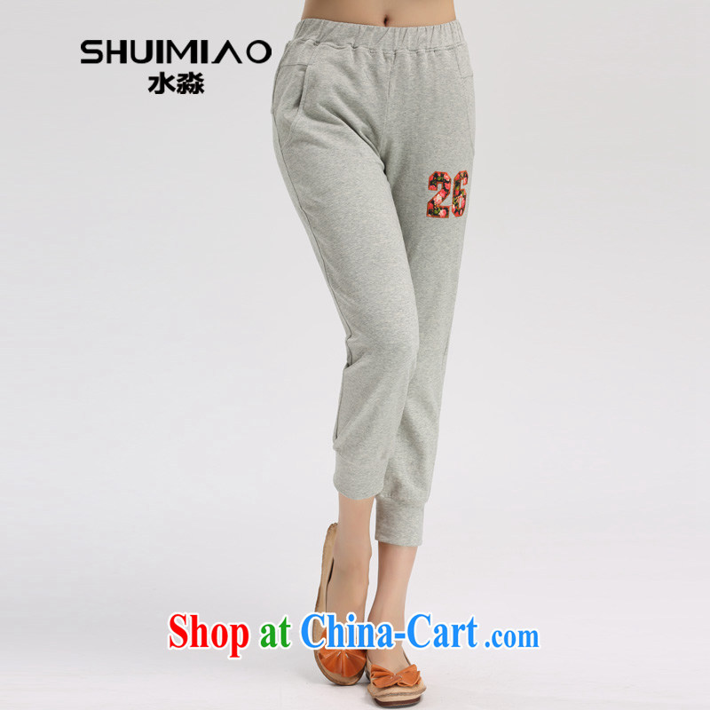 Water with larger female Korean tension spring leisure 9 pants female castor hushing pant S CL 15 4500 flower gray M