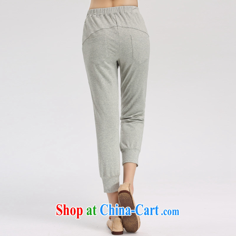 Water with larger female Korean tension spring leisure 9 pants female castor hushing pant S CL 15 4500 flower gray M, water itself (SHUIMIAO), online shopping