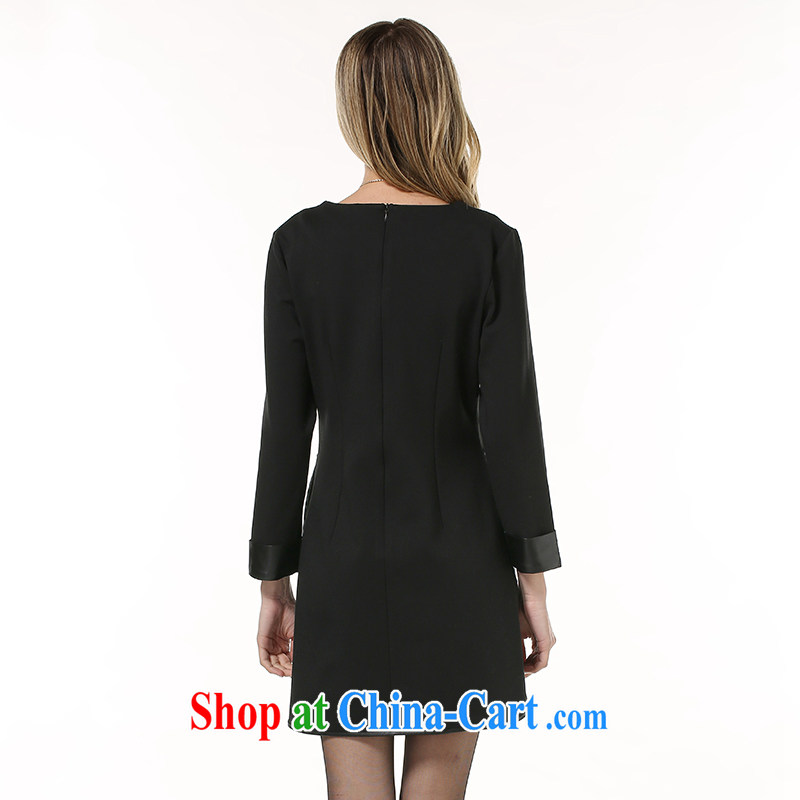 Connie's Dream Original in Europe and indeed the XL female 200 Jack mm thick 2015 spring new Pu leather stitching even long-sleeved clothing and skirt s 1863 black XXXXXL, Connie dreams, shopping on the Internet