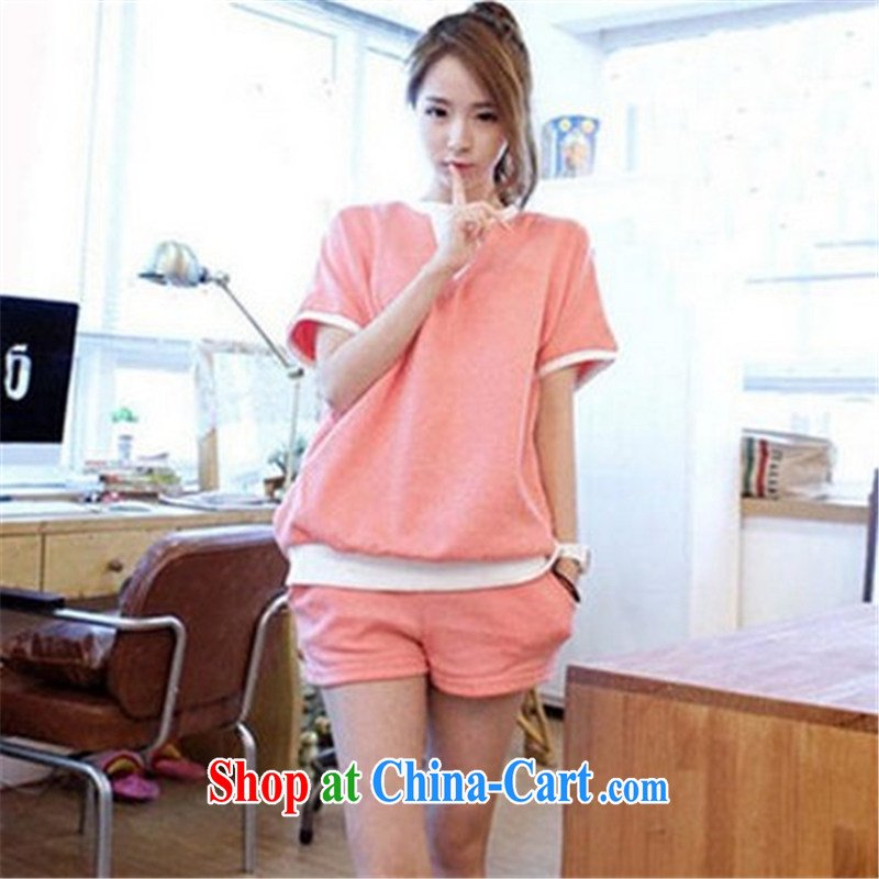 Sport and leisure package girls summer 2014 new Korean version the code short-sleeved sports loose package Women's Shorts Kit female pink XXXL