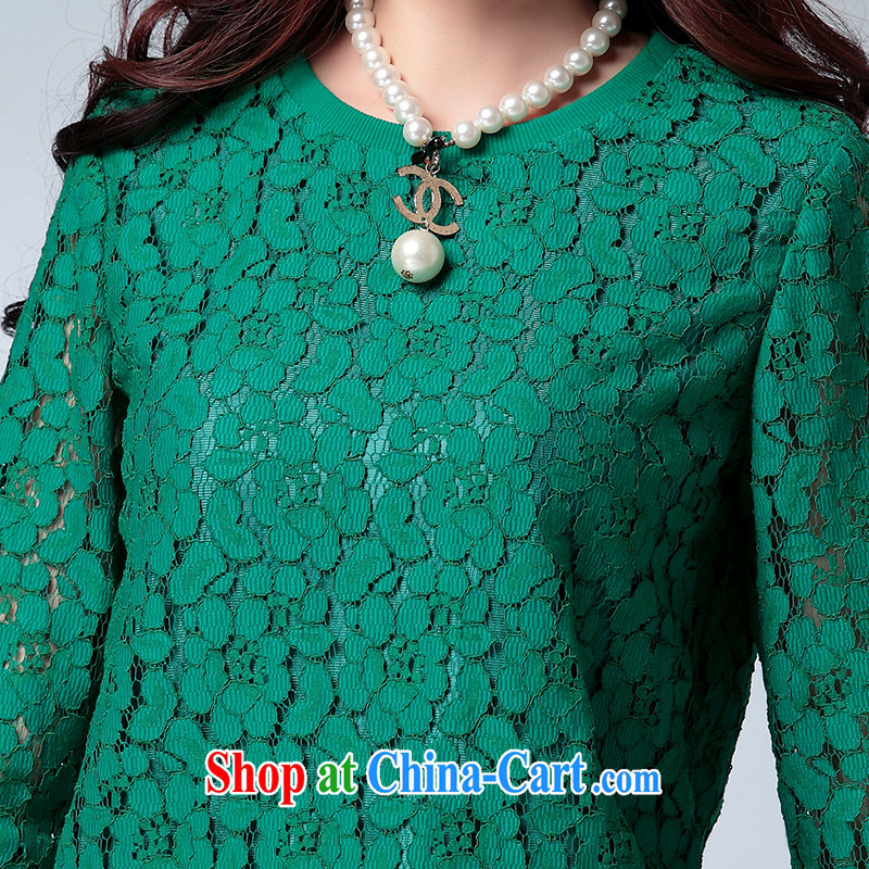 Cross-sectoral expertise provided MM spring new, larger female loose video thin XL 7 cuff lace shirt T pension the number 2572 green 2 XL, cross-sectoral provision (qisuo), shopping on the Internet