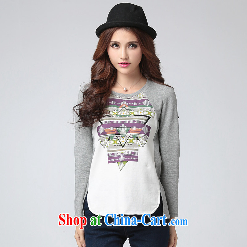 Cross-sectoral expertise provided MM spring new, larger female Korean version geometry, graphics thin and thick, and long-sleeved shirt T number 2593 gray 4 XL, cross-sectoral provision (qisuo), shopping on the Internet