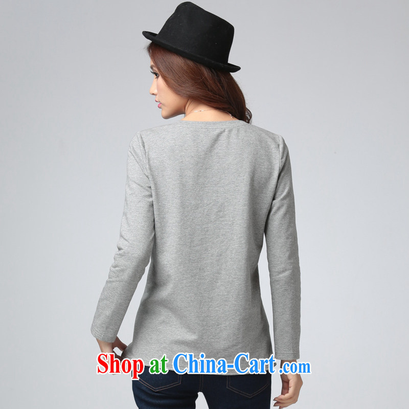 Cross-sectoral expertise provided MM spring new, larger female Korean version geometry, graphics thin and thick, and long-sleeved shirt T number 2593 gray 4 XL, cross-sectoral provision (qisuo), shopping on the Internet