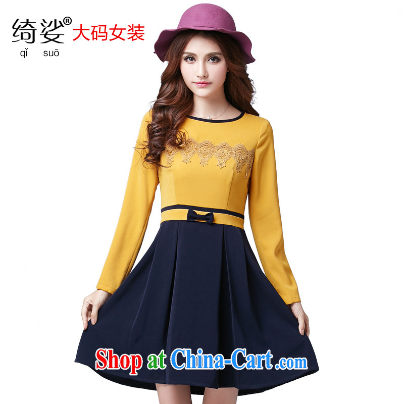 Cross-sectoral expertise provided MM spring new, larger female sweet hit with increased fertilizer, long-sleeved dress of the 2605 royal blue 5 XL