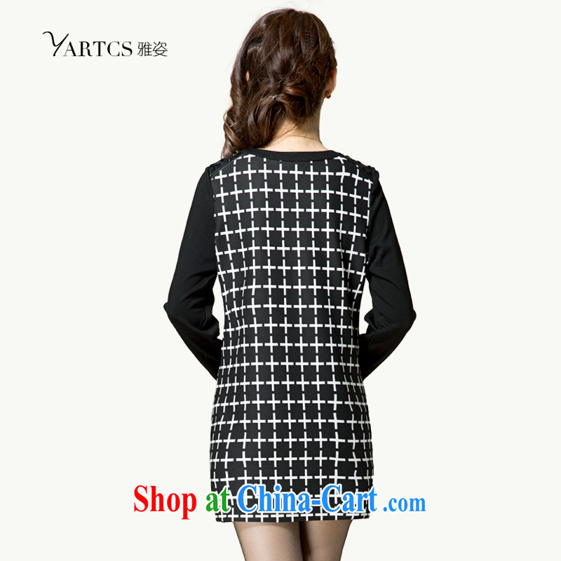 Colorful, larger women 2015 spring new Korean fashion 1000 bird, Video thin dresses tartan skirt solid A 8021 black 4XL, Jacob (yartcs), online shopping