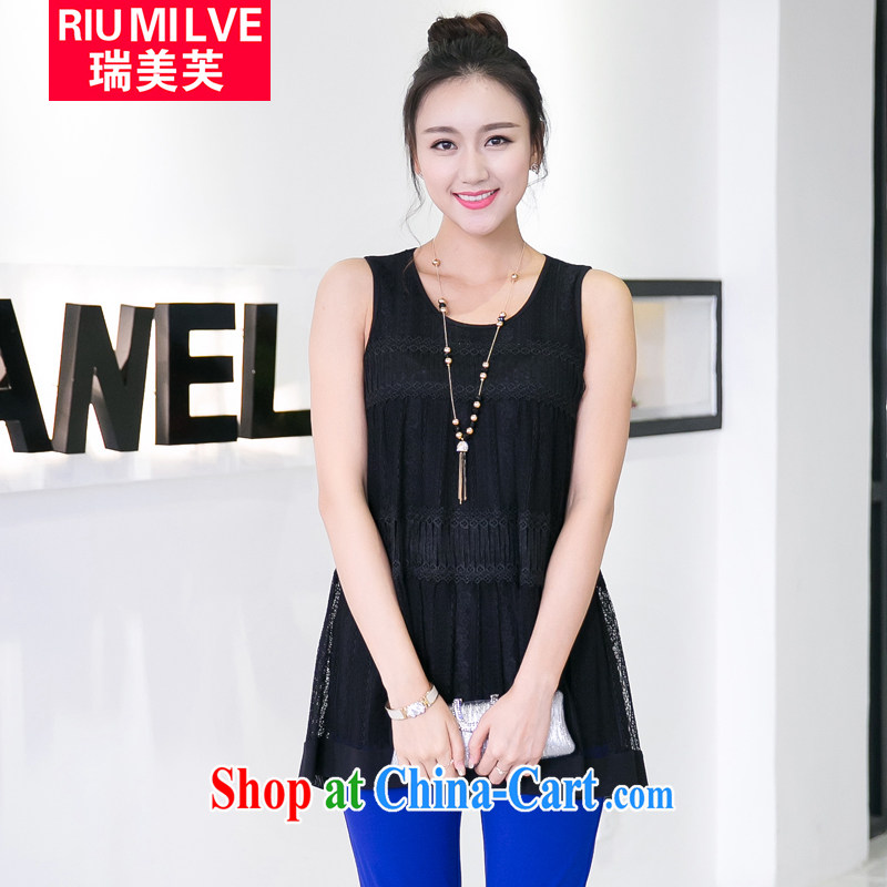 and the United States, would be 2015 spring new XL girls with fine vertical stripes lace small vest, long strap T-shirt V 5032 black XXXXL
