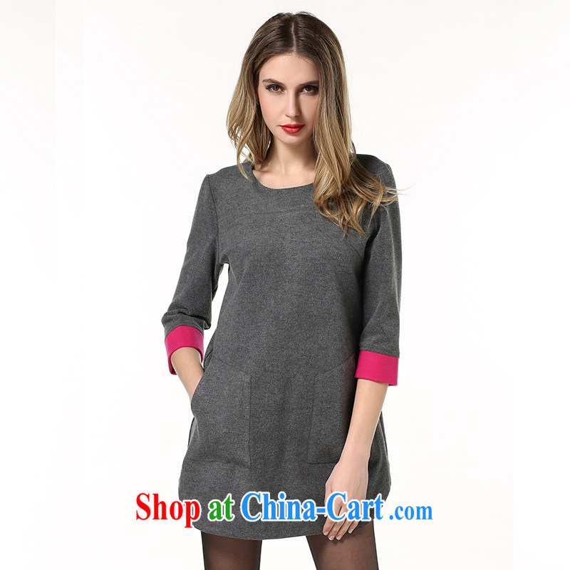 Connie, let the fat increase, female 200 Jack mm thick hair it dresses the original Europe 2015 spring knocked color stitching solid skirt s 1857 gray XXXXXL, Connie dreams, shopping on the Internet