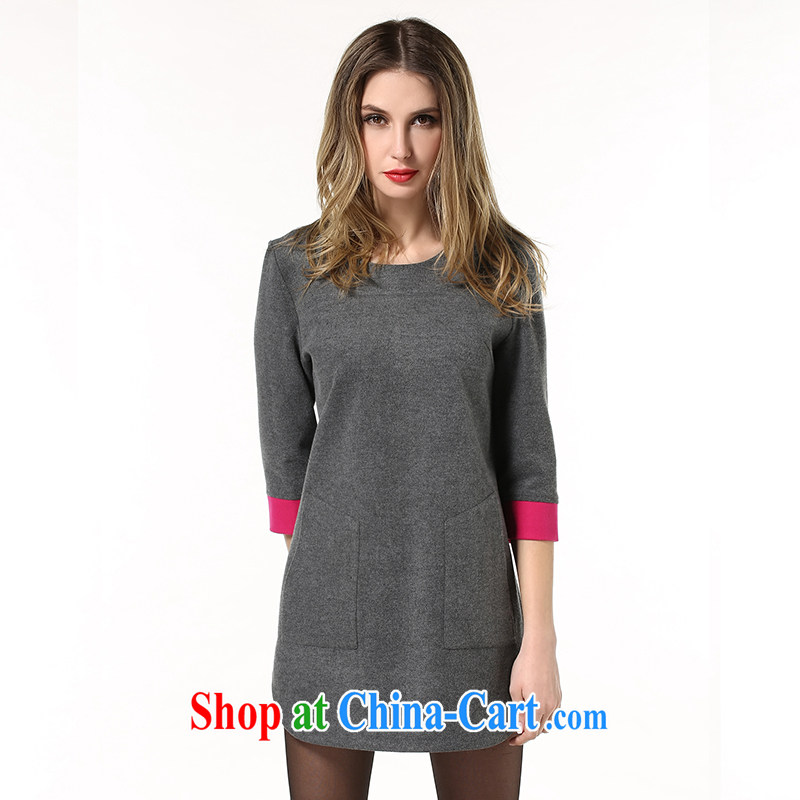 Connie, let the fat increase, female 200 Jack mm thick hair it dresses the original Europe 2015 spring knocked color stitching solid skirt s 1857 gray XXXXXL, Connie dreams, shopping on the Internet