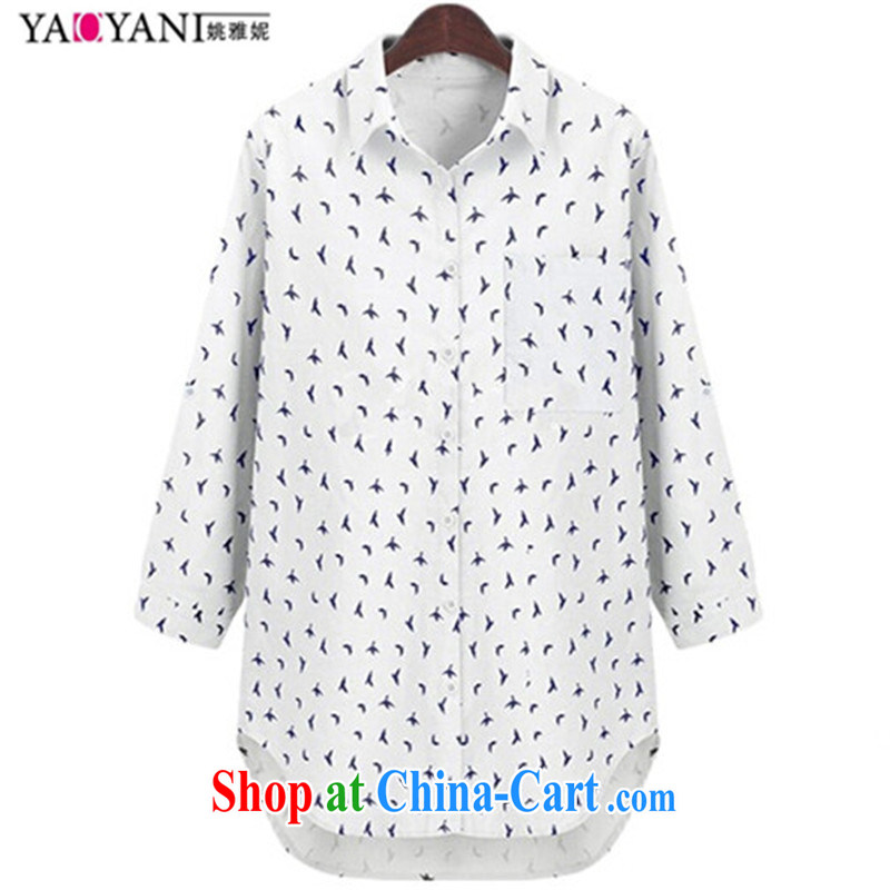 Yao her 2015 spring new women in Europe and the large, stamp duty shirt thick mm relaxed, long floral shirt XXXXXL pregnant women with T-shirt white 5XL