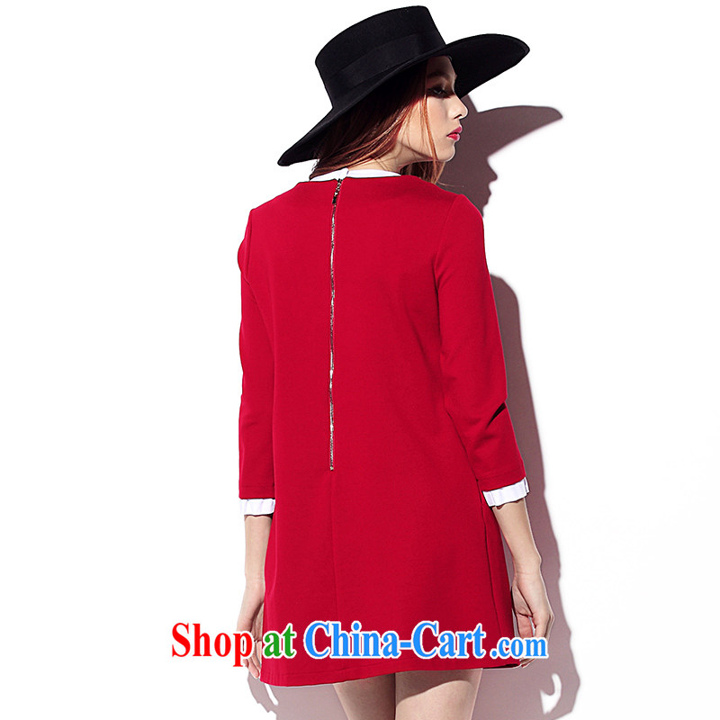 Mephidross economy honey, spring 2015 the new, larger female American and European big high-end cotton cultivating retro long-sleeved dresses 100 solid ground skirt 2002 big red code 4 XL Mephitic economy honey (MENTIMISI), online shopping