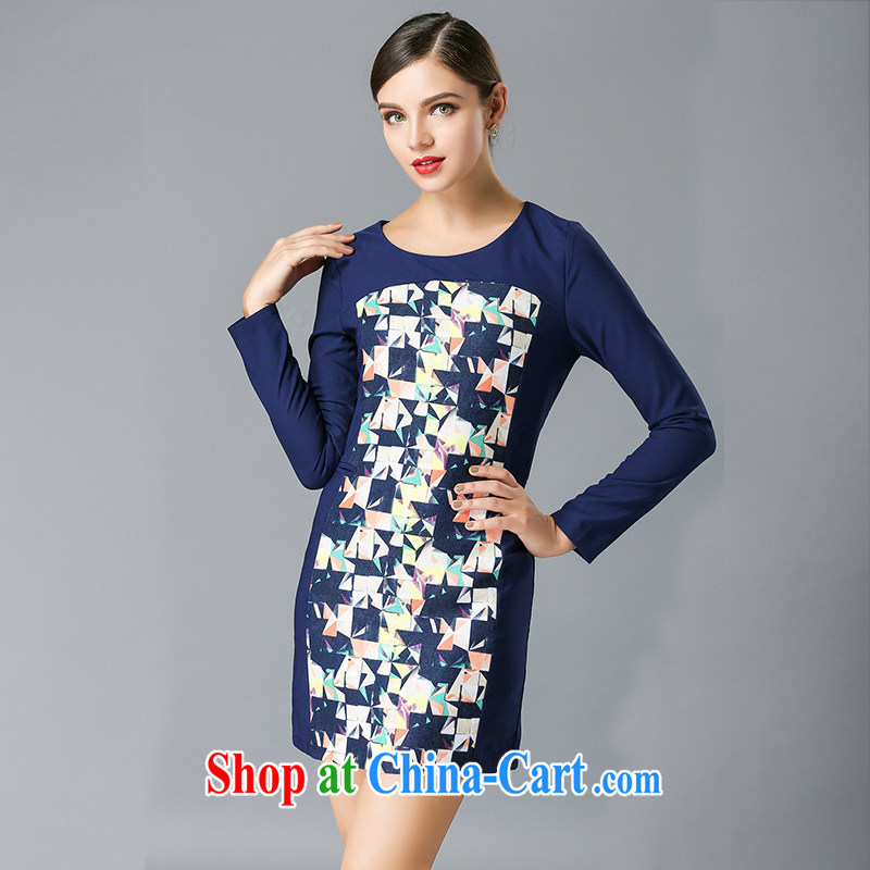 The silk, honey XL girls thick MM graphics thin 2015 spring round-collar stamp beauty dresses ZZ 3337 blue 5 XL (171 jack - 183 jack wear), the population, honey, and shopping on the Internet
