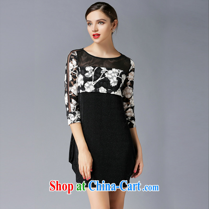 The silk, honey King, female fat MM graphics thin 2015 summer round-collar stitching hook spent cultivating dresses ZZ 3321 black 3 XL (146 jack - 160 Jack through) to the population, honey, and shopping on the Internet