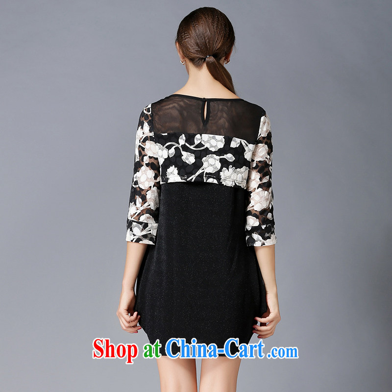 The silk, honey King, female fat MM graphics thin 2015 summer round-collar stitching hook spent cultivating dresses ZZ 3321 black 3 XL (146 jack - 160 Jack through) to the population, honey, and shopping on the Internet