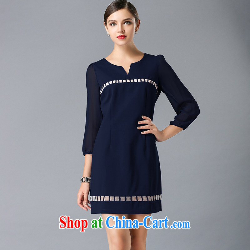 The silk, honey King, female fat MM graphics thin 2015 spring V for cultivating dresses ZZ 3316 royal blue 2 XL (131 jack - 145 jack wear), the population, honey, and shopping on the Internet