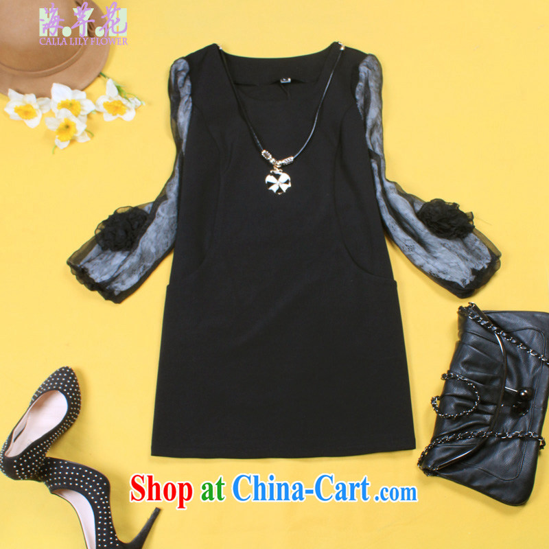 The line spend a lot code female new OL Korean video thin thick mm stitching is a loose dress, wear solid skirt with necklaces X 18 - 1 black 5 XL