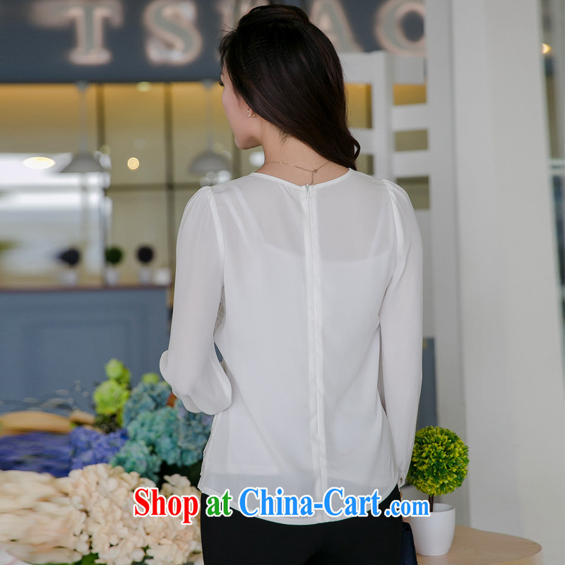 Huan Zhu Ge Ge Ge 2015 spring new, larger female lace stitching the root yarn thick MM cultivating graphics thin bubble sleeve T-shirts solid T-shirt V 5023 white 3XL (suitable for 165 - 180 catties, giggling auspicious, and shopping on the Internet