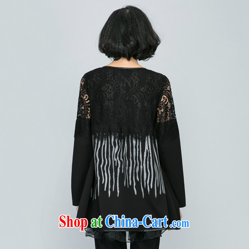 Eternal show the fat XL female 200 Jack 2015 spring new MM thick eyelashes lace round-collar-cake skirt with long-sleeved T shirt Dress Shirt black 4 XL, eternal, and the show, and shopping on the Internet
