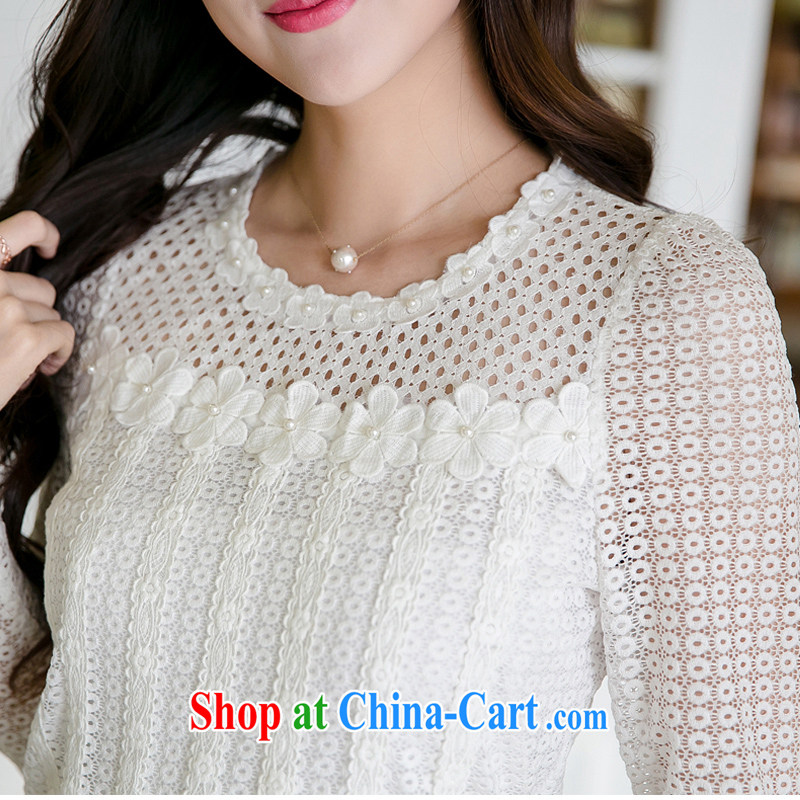 Huan Zhu Ge Ge Ge 2015 spring new products, women spend staples Openwork vertical ribbed lace long-sleeved lace girls T shirts, cultivating V 5020 white 4XL, giggling auspicious, shopping on the Internet