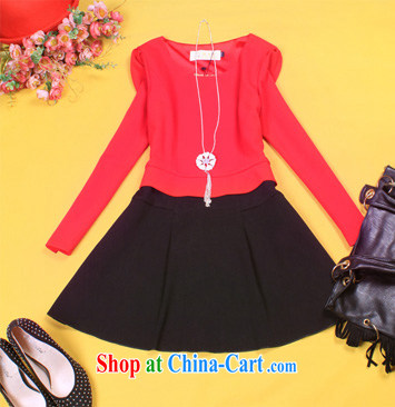 The line spend a lot code female new Korean video thin thick mm long-sleeved round-collar personalized spell color leave of two garment, solid through WTD - 2 red 3 XL pictures, price, brand platters! Elections are good character, the national distribution, so why buy now enjoy more preferential! Health