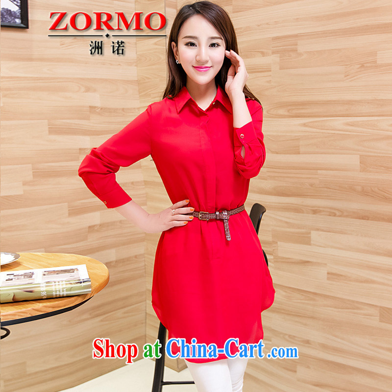 ZORMO spring 2014 new Korean female, long and fat XL shirt thick mm King leisure shirt red 5XL 175 - 195 jack