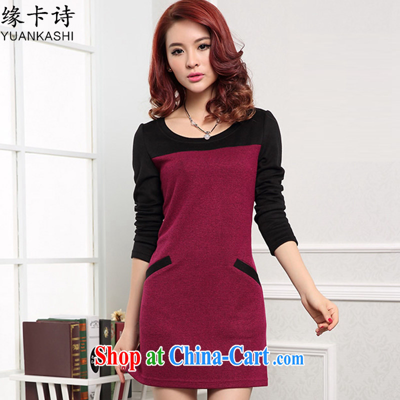 edge card poems 2015 new, larger female thick MM loose video thin solid shirt long-sleeved dresses girls maroon XXXXL, edge card poetry (YUANKASHI), and, on-line shopping