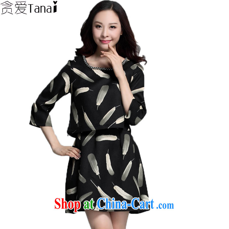 Loved 2015 spring new Korean version 7 Loose Cuff-XL female Two-piece dresses 3658 black 4XL