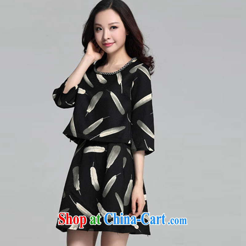 Loved 2015 spring new Korean version 7 Loose Cuff-XL female Two-piece dresses 3658 black 4XL, loved (Tanai), online shopping