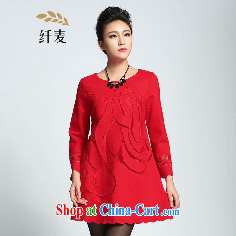 The Mak is the women's clothing 2015 spring new thick mm stylish pure color is not rules dress 951101855 red 6 XL