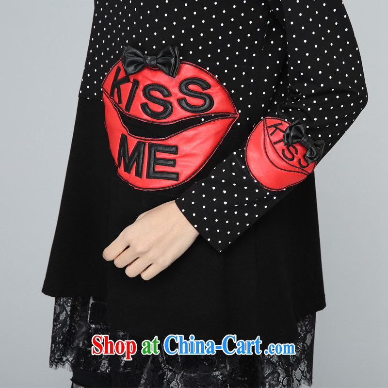 2015 spring mm thick lace small shirts and indeed XL female graphics thin winter clothes long, thick sister solid shirt thick mm and indeed intensify, solid black T-shirt XXXXL, Biao (BIAOSHANG), online shopping