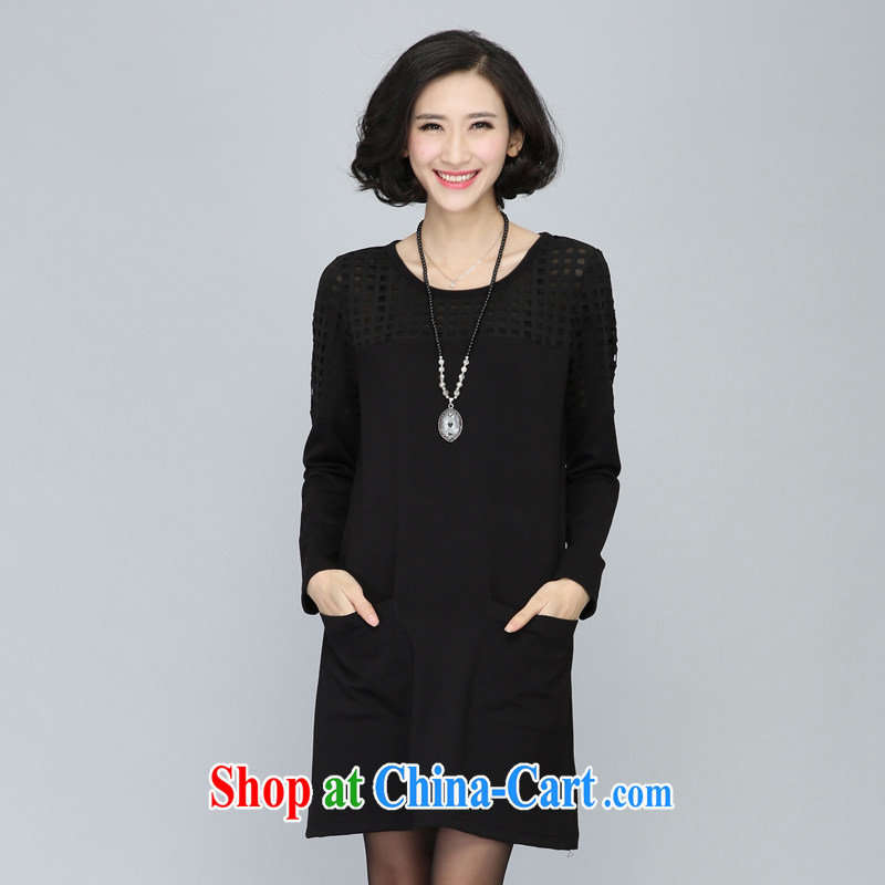 The fat increase, female dress thick sister 2015 new graphics thin Korean spring loaded thick MM skirt solid fat sister Korean version the code graphics thin dresses black XXXXL