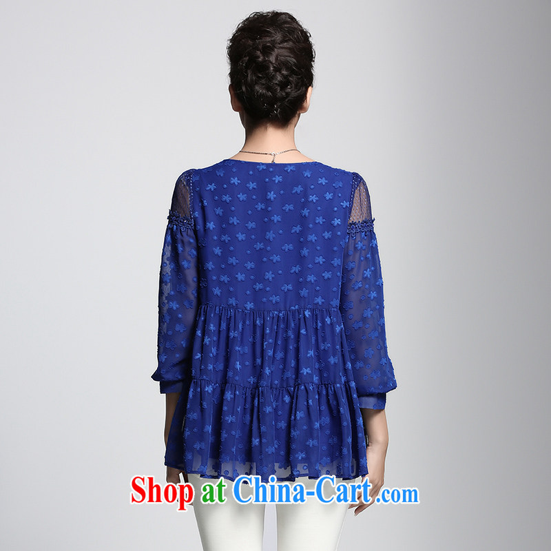 The Mak is the female 2015 spring new thick mm stylish sweet elegant snow-woven T-shirt 951364249 blue 2 XL, former Yugoslavia, Mak, and shopping on the Internet
