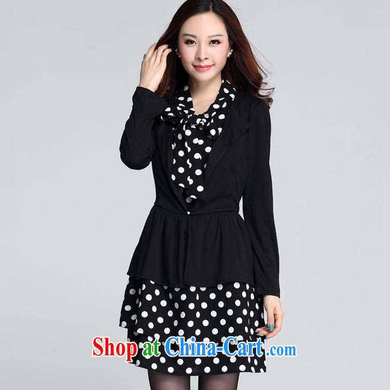 Land is the Yi 2015 spring new Korean commuter OL temperament and indeed XL thick MM thick sister dot leave of two long-sleeved cake dresses black XXXXL, land is still the garment, and, on-line shopping