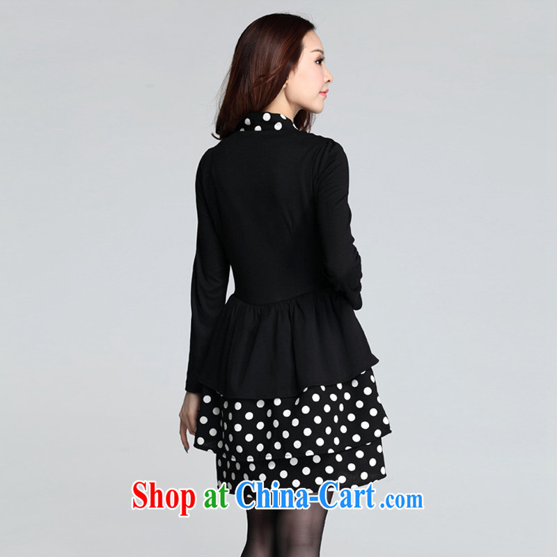 Land is the Yi 2015 spring new Korean commuter OL temperament and indeed XL thick MM thick sister dot leave of two long-sleeved cake dresses black XXXXL, land is still the garment, and, on-line shopping