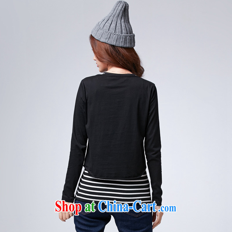 Cross-sectoral spring under new, larger female Korean black-and-white striped shirt T 2 piece thick MM cultivating graphics thin flows of goods 2619 black 4XL, cross-sectoral provision (qisuo), online shopping