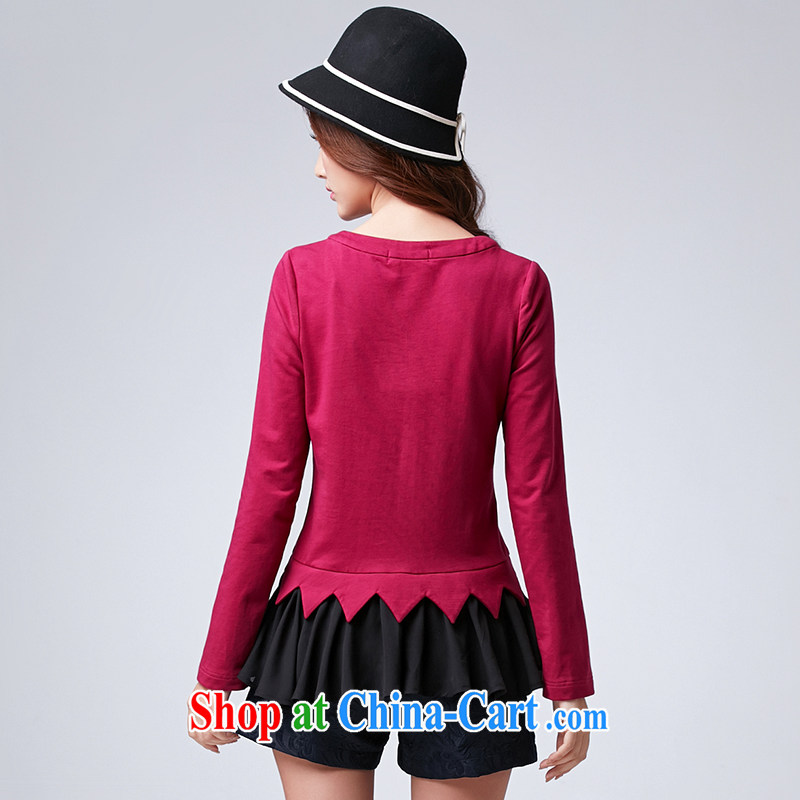 cheer for the code female Korean head round-collar long-sleeved stitching T pension spring new thick MM cultivating graphics thin volume number 2586 Magenta 2XL, cross-sectoral provision (qisuo), and, on-line shopping