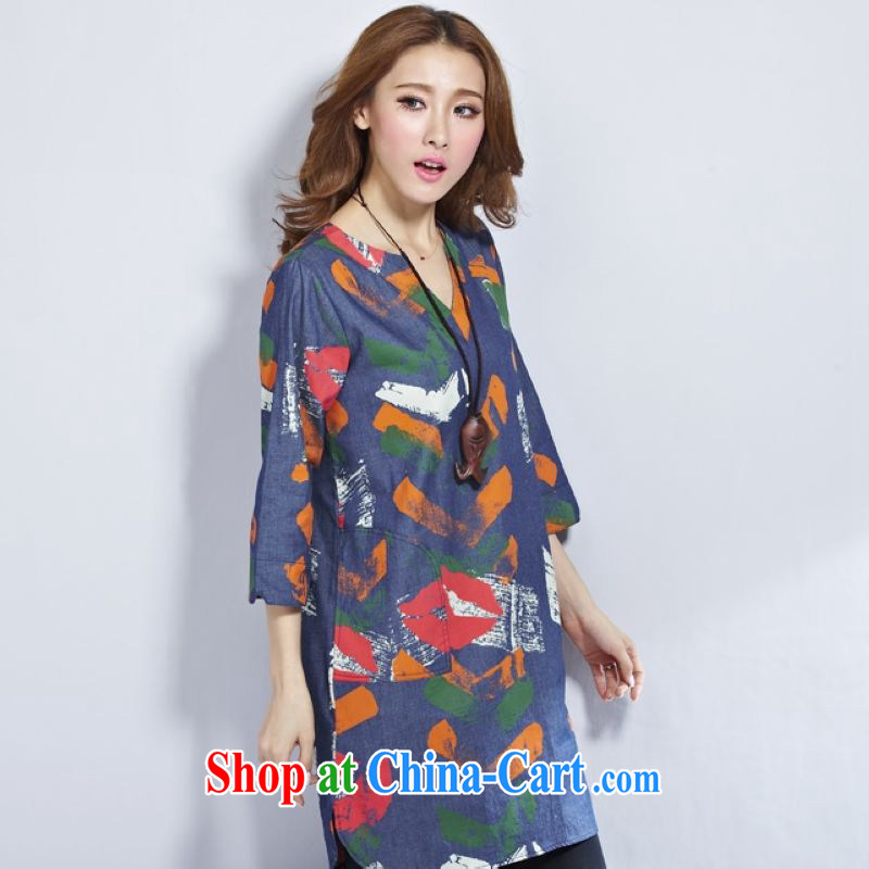 Pixel-set 2015, Spring and Autumn and the Korean version leisure loose the code dress cotton the temperament stamp cowboy style dress red XXL, write set, and shopping on the Internet