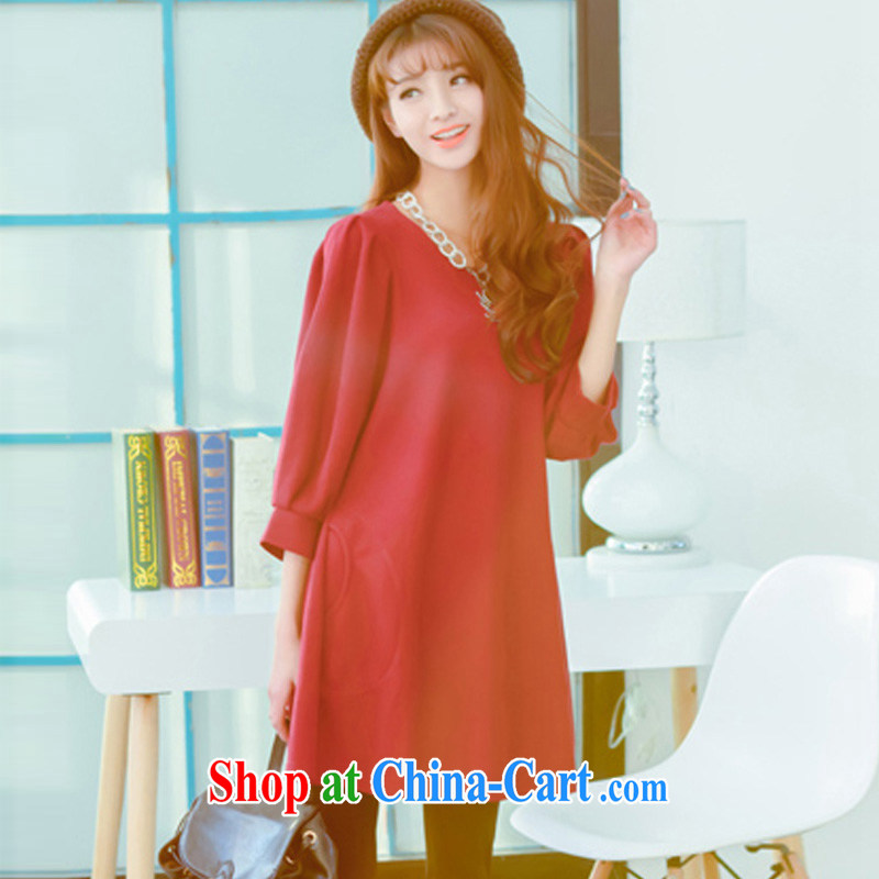 Arthur's magic Yi 2015 spring new, larger female Korean version with 7 cuffs loose the code dress red XL, Arthur magic clothing, shopping on the Internet