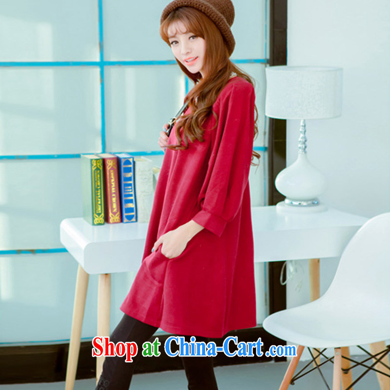 Arthur's magic Yi 2015 spring new, larger female Korean version with 7 cuffs loose the code dress red XL, Arthur magic clothing, shopping on the Internet