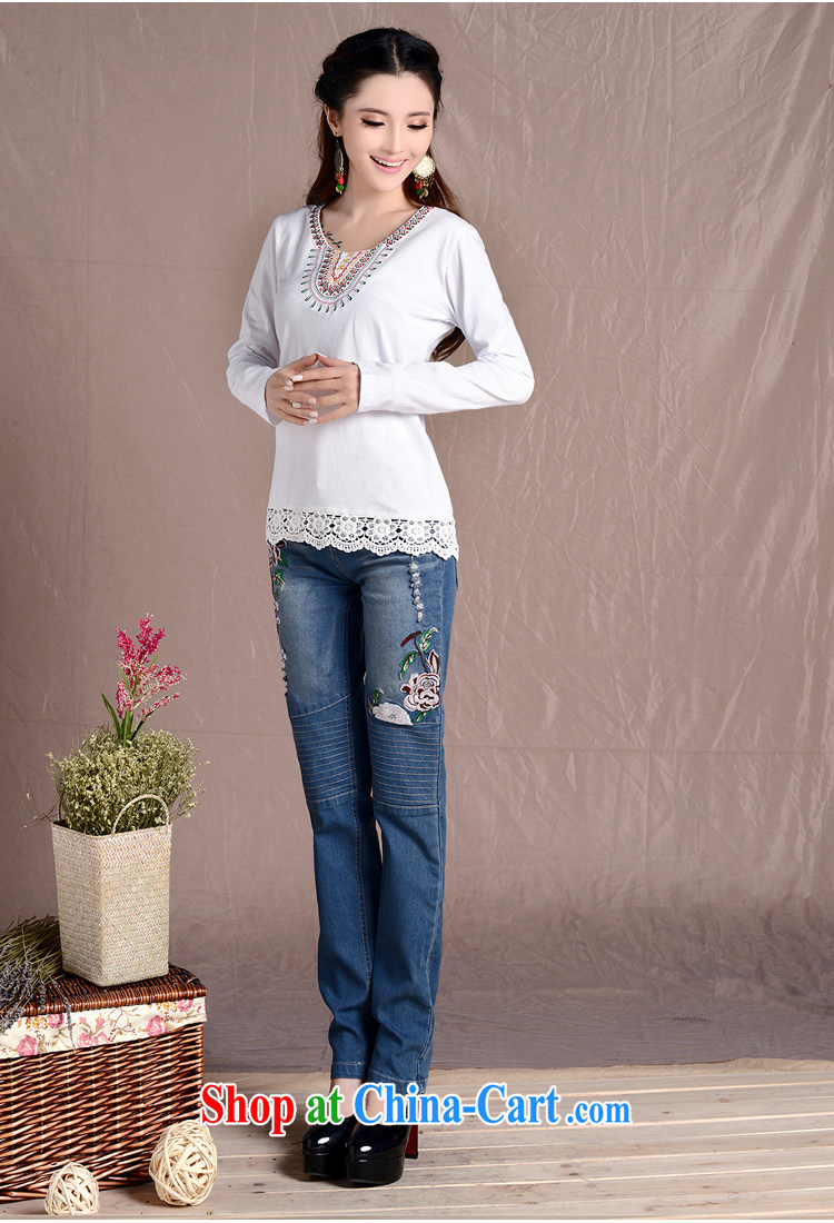 light at the national wind embroidery blossoms, stitching the code female round-collar cultivating long-sleeved girl T ZJYU 8929 white XXL pictures, price, brand platters! Elections are good character, the national distribution, so why buy now enjoy more preferential! Health