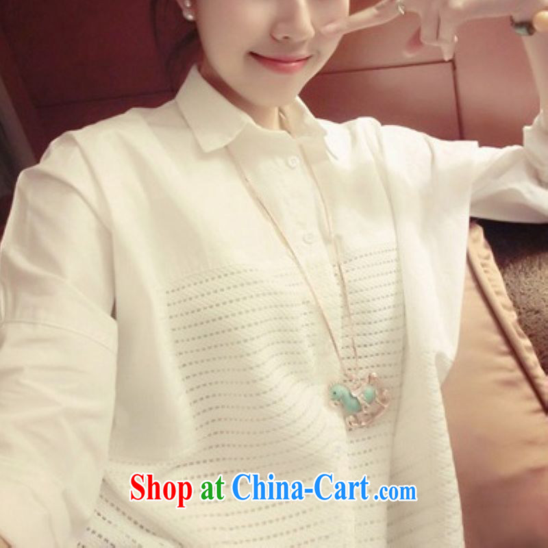 Pixel write Set Spring 2015, Korean fashion style loose language empty white long-sleeved shirt, long shirt, large, female white XL, write set, online shopping
